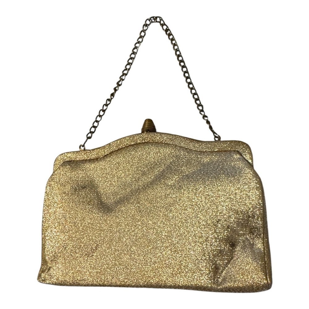 Vintage Gold Metallic Evening Bag with Chain